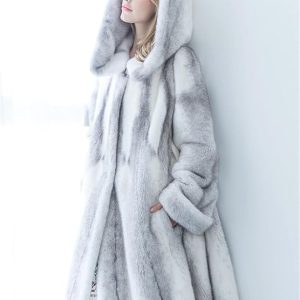 Woman's Real Mink Fur Coat With Real Mink Fur And Long Sleeves Big Hood Long Garment Jacket Winter Outwear